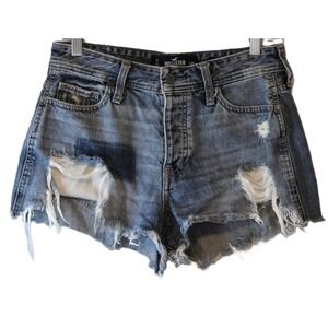 Hollister High Rise Vintage Denim Shorts Distressed Ripped Blue Jean Size 5
